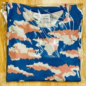 Bonds Unisex Cloud Pajama Set with Orange Waist Ribbed Blue Knit Bottom Age 6.